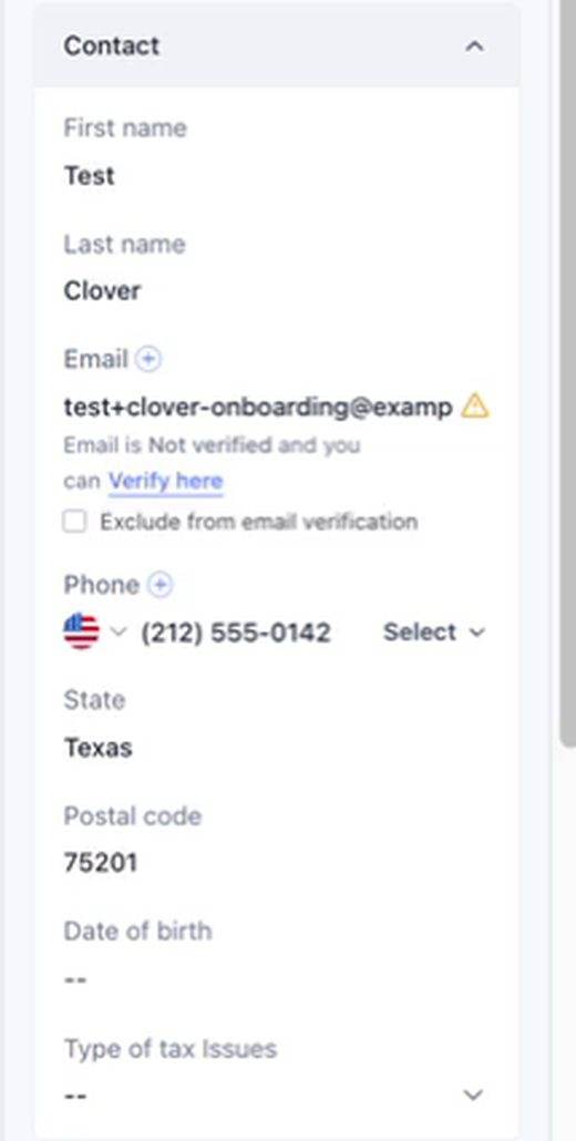 The Contact folder fields