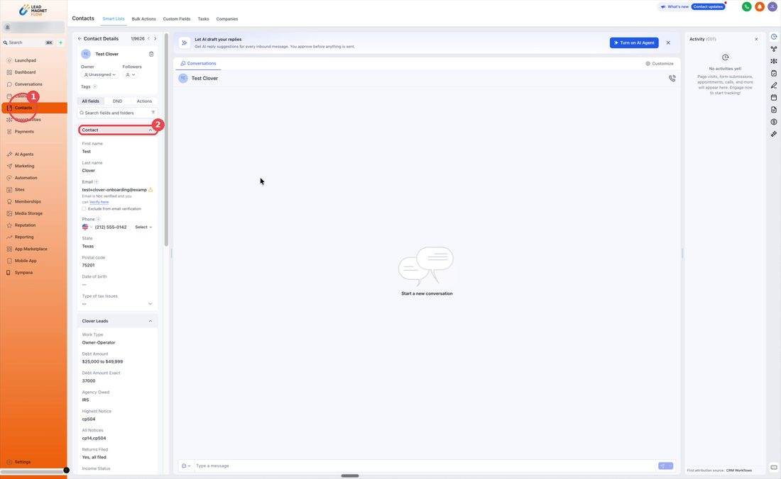 The Contacts page with the Contact folder highlighted